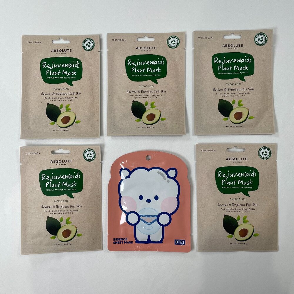 Absolute New York Rejuven(aid) Plant Face Masks Avocado K-Beauty Bundle Set of 6